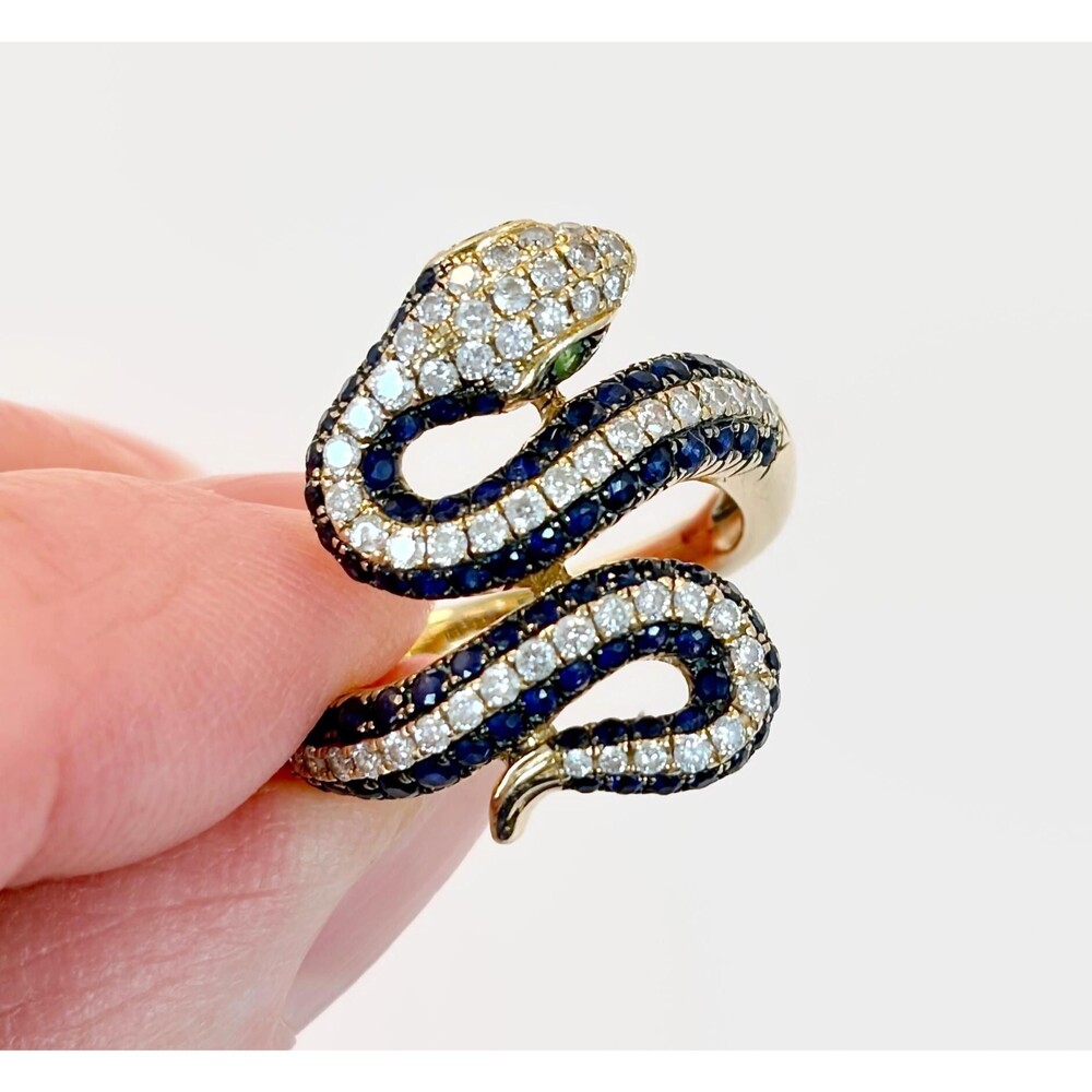 Effy Snake Ring, Blue Sapphire, Diamond, 14K Yellow Gold, 1.49 TW, Designer